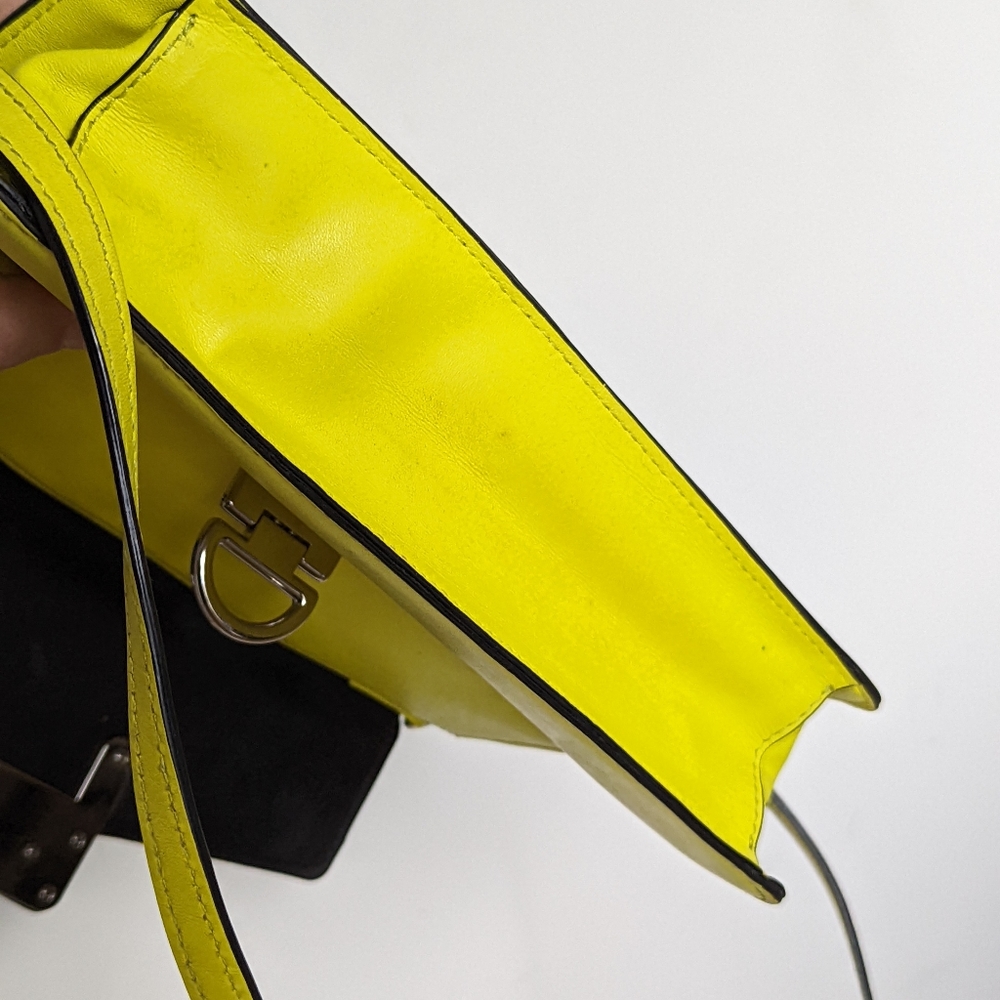 MILLY Neon Yellow Lime Leather Cross Body Luxe Buckle Bag - Picture 12 of 12